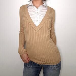 Cream pre layered vneck sweater